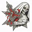 sinister nun with upside down cross  tattoo design idea
