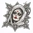 sinister nun with upside down cross  tattoo design idea
