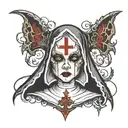 sinister nun with upside down cross  tattoo design idea
