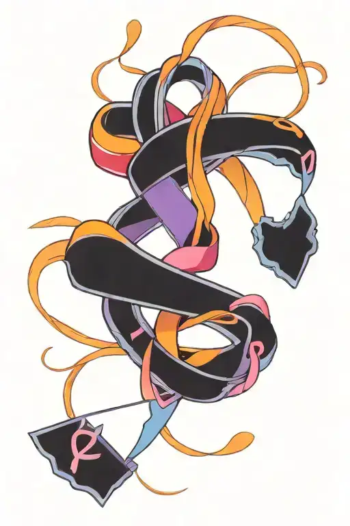 purple, red, pink, light blue, orange cancer ribbons tattoo design idea