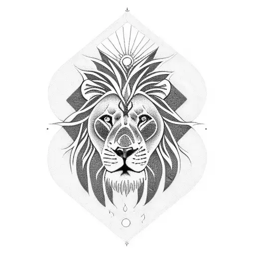 praying hands in front of sun while lion attacking tattoo design idea