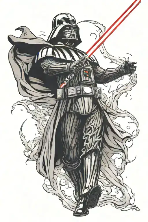 darth vader with light saber pointed down in left hand.  no background tattoo design idea