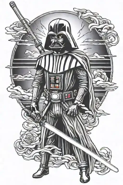 darty Vader full body with light saber   tattoo design idea