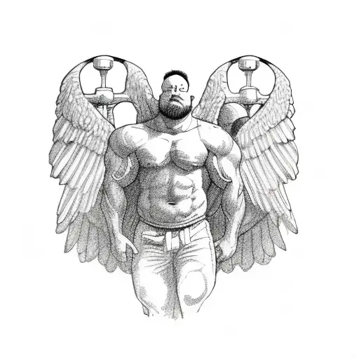 strongman carrying atlas stone in the back with wings tattoo design idea
