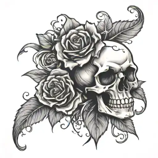 skull and roses with the name zach, gothic, romantic tattoo design idea
