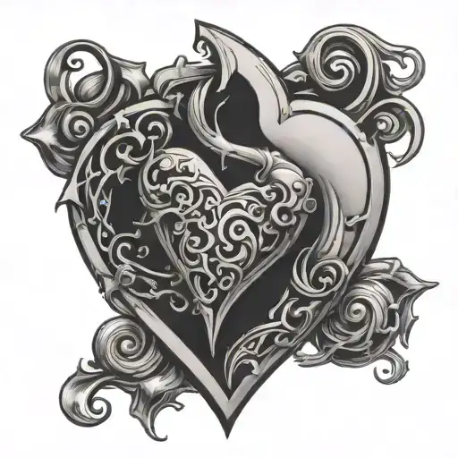 gothic, cyber sigilism, heart that says zach, romantic tattoo design idea