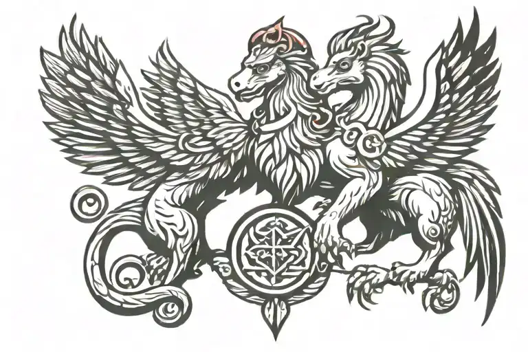 polyamorous celtic griffin holding tattoo design idea