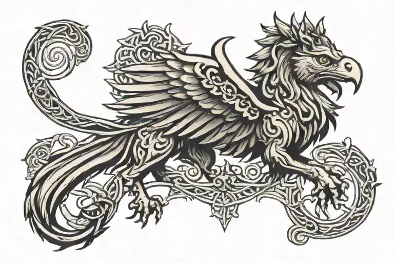 celtic griffin perched tattoo design idea
