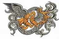 celtic griffin polyamorous relationship symbolized by intertwined tattoo design idea