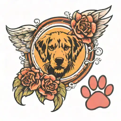Paw Print with angel  halo above   tattoo design idea