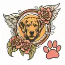 Paw Print with angel  halo above   tattoo design idea