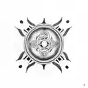 A dotwork tattoo of a karma symbol intertwined with a realistic representation of the circle of life tattoo design idea