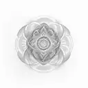 A dotwork tattoo of a karma symbol intertwined with a realistic representation of the circle of life tattoo design idea