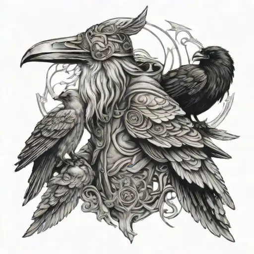 odin and ravens  tattoo design idea