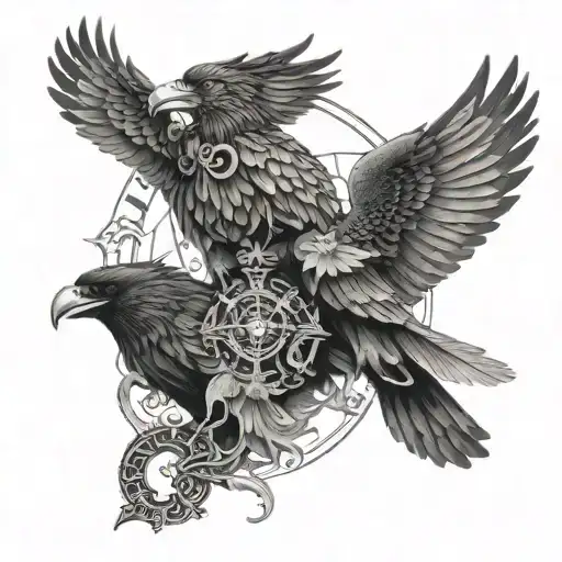 odin and ravens back to back tattoo design idea
