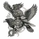 odin and ravens back to back tattoo design idea