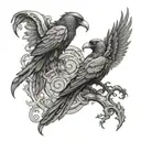 odin and ravens back to back tattoo design idea