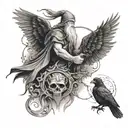 odin and ravens back to back tattoo design idea