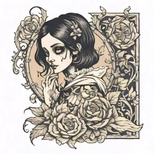 coraline sleeve tattoo that's feminine. tattoo design idea