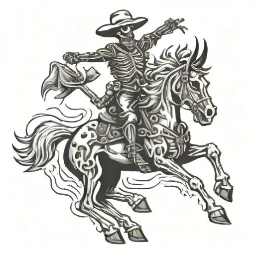 deamon skeleton riding skeleton bucking bronco tattoo design idea
