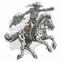 deamon skeleton riding skeleton bucking bronco tattoo design idea