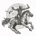 deamon skeleton riding skeleton bucking bronco tattoo design idea