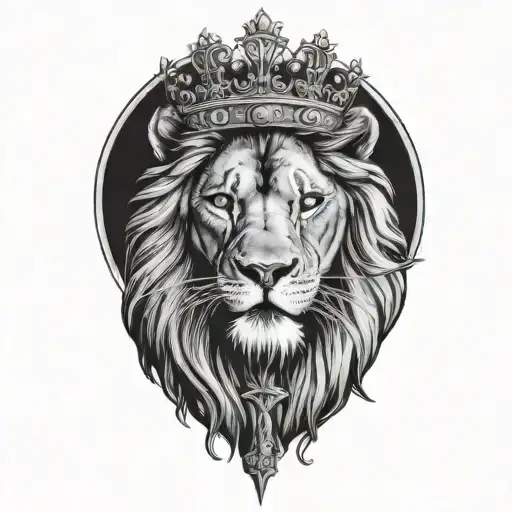 lion wearing crown of thorns and a cross tattoo design idea