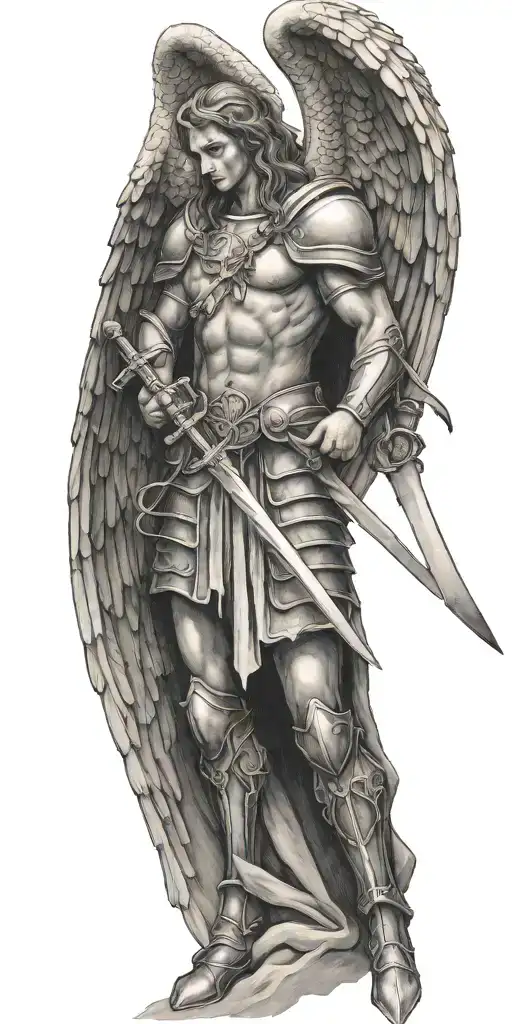 archangel Michael with cross and sword  tattoo design idea