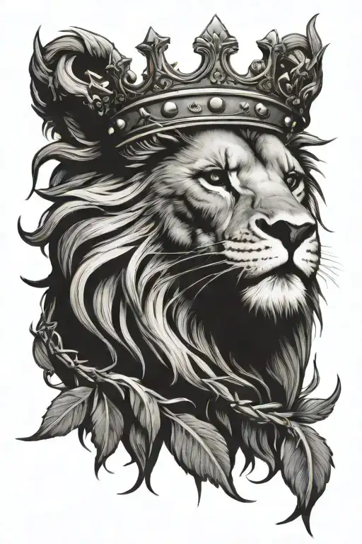 lion wearing crown of thorns and a cross tattoo design idea
