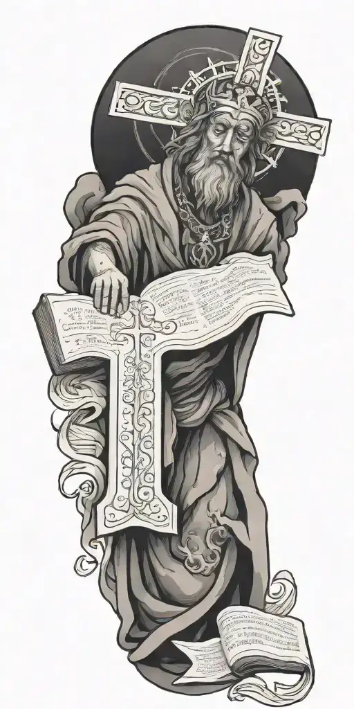 God with cross and bible scripture  tattoo design idea