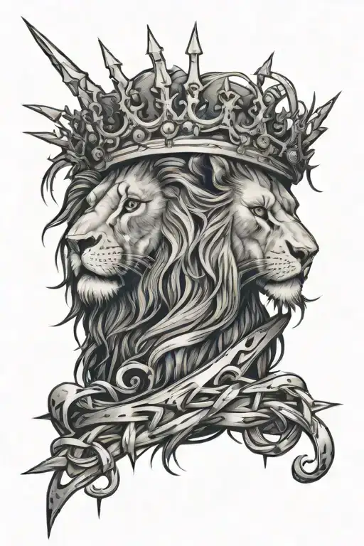 lion wearing crown of thorns and a cross tattoo design idea
