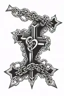 Crosses and chains forming a heart shape with a motivational fitness quote tattoo design idea
