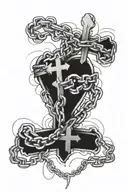 Crosses and chains forming a heart shape with a motivational fitness quote tattoo design idea