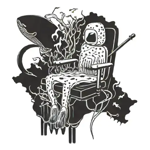 A dentist chair surrounded by underwater creatures fishing tattoo design idea