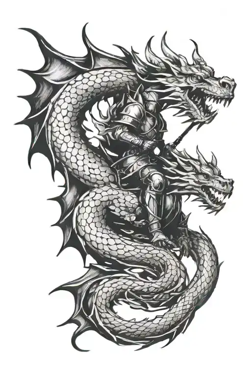 knight riding a dragon breathing fire tattoo design idea