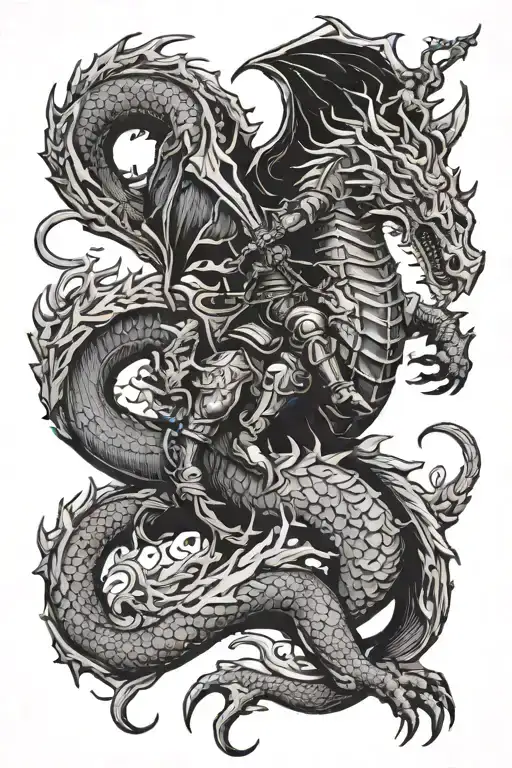 knight riding a dragon breathing fire tattoo design idea