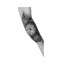 a clock with roses and a dove holding a purple ribbon  tattoo design idea