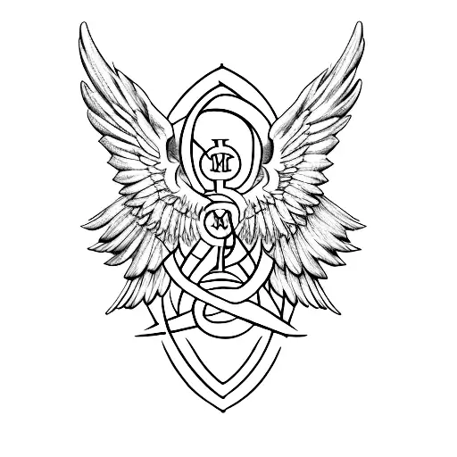 Christian Cross with M inside and Wings on the M tattoo design idea