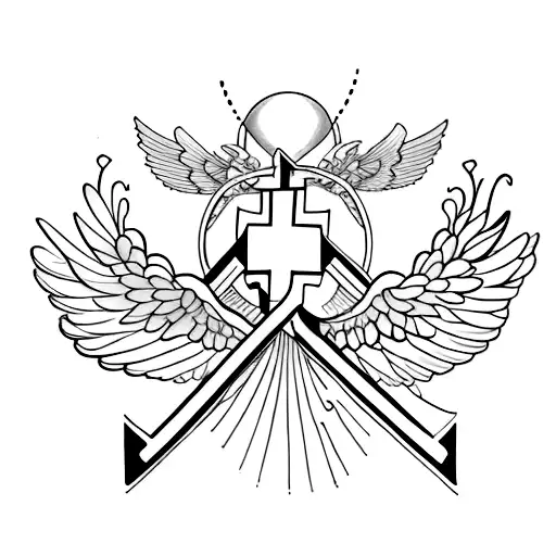 Christian Cross with M inside and Wings on the M tattoo design idea