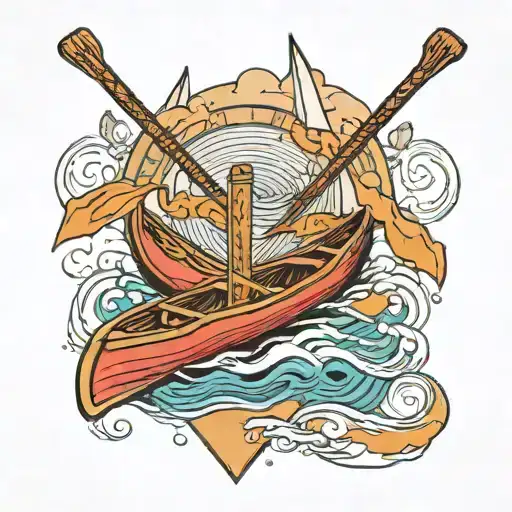 two crossed oars with a canoe above them   tattoo design idea