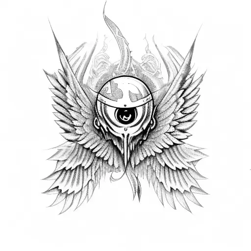 Seraph with 6 wings and a single eye tattoo design idea