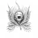 Seraph with 6 wings and a single eye tattoo design idea