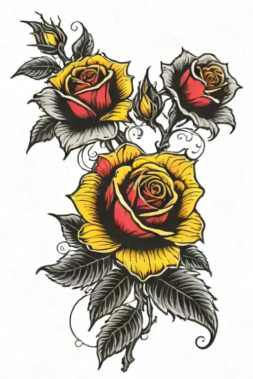 3 roses yellow red black tattoo design idea