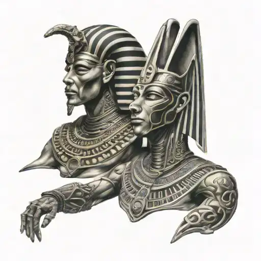Aliens wearing king tut Anubis and Egyptian tattoo design idea