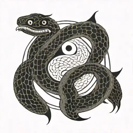 yin and yang symbol with two snakes eating each other's tails as the outside boarder of the circle tattoo design idea