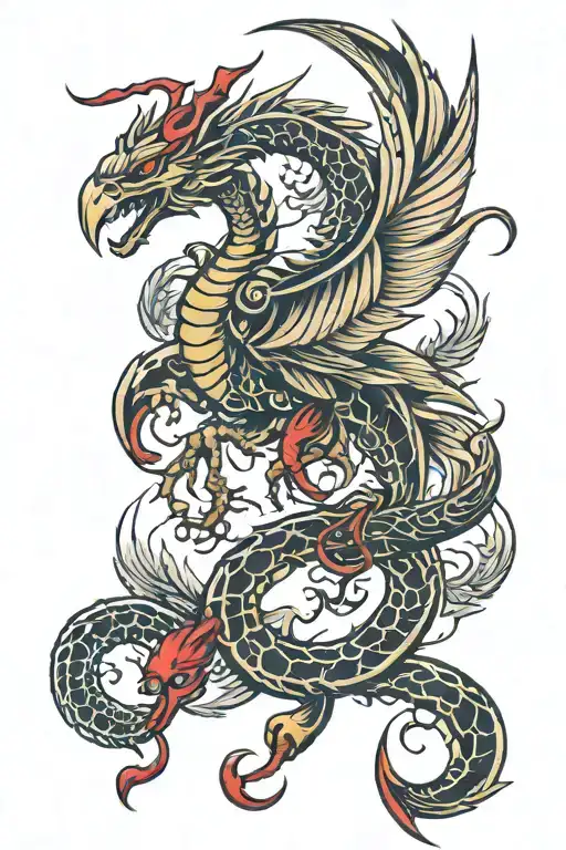 the evolution of a Scorpio from scorpion to eagle then phoenix  tattoo design idea