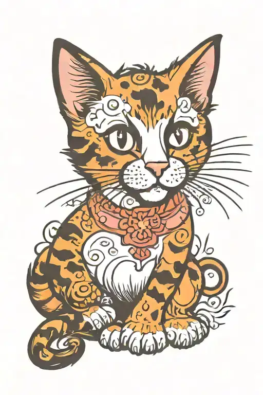 horror cartoon of calico cat tattoo design idea