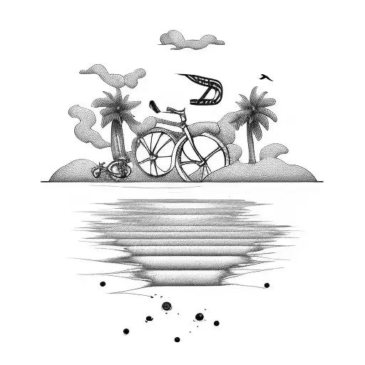 timeline, beach, bike, mechanic, tattoo design idea