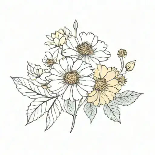marigold and cosmo flower tattoo design idea