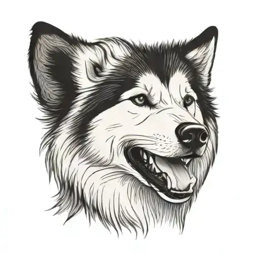 A white Alaskan Malamute smiling tattoo design idea